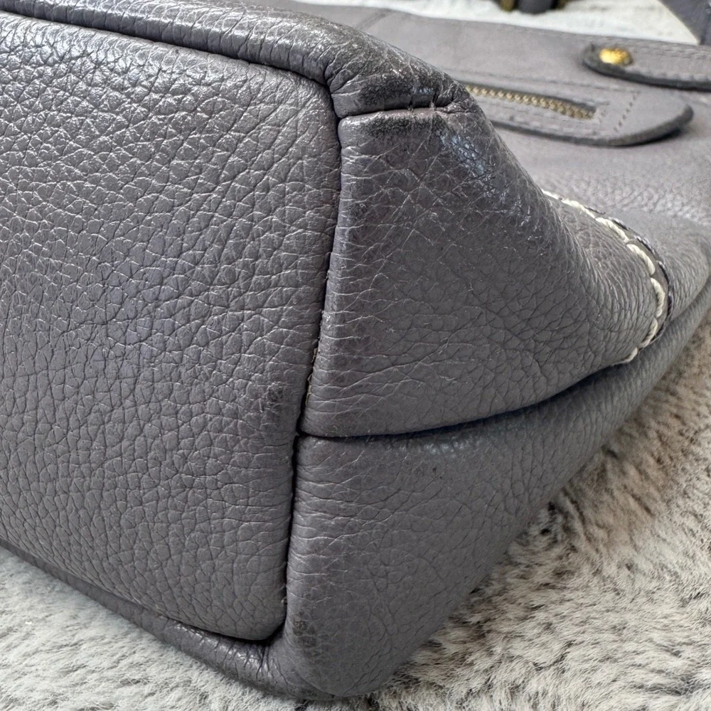 Born Grey Pebbled Genuine Leather‎ Crossbody Bag Adjustable Strap Brass Hardware